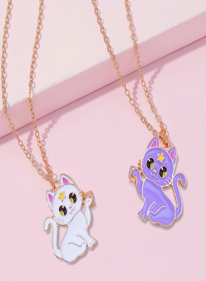 Lezmoii Best Friend Necklace Gifts Friendship Necklace Matching Magnetic Cat BFF Necklace for 2 Girls (C) - Image 3